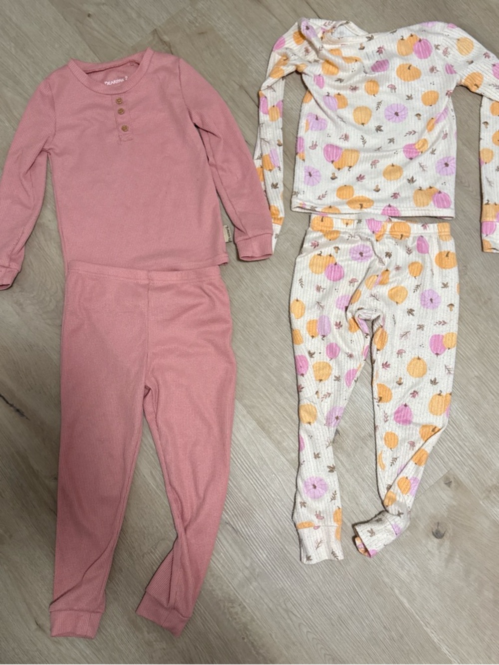 BearPaw Girls Two-Piece Pajama Set in Pink and PJ Essentials Cream Pumpkin Print
